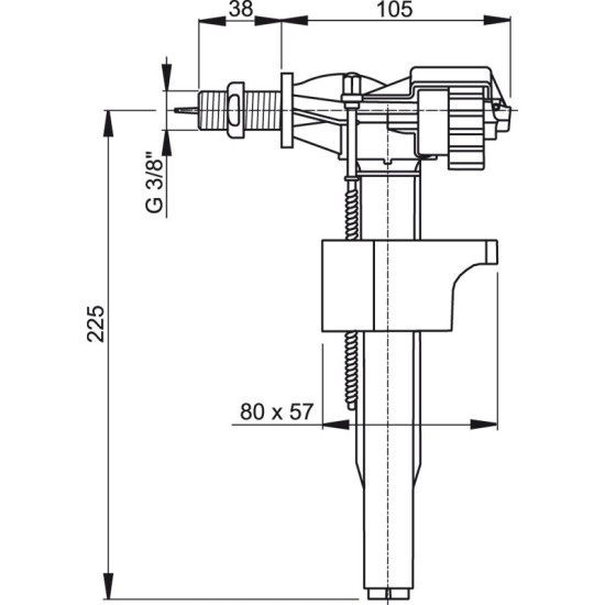 WC prileidimo mechanizmas AlcaPlast, šoninio pajungimo 3/8