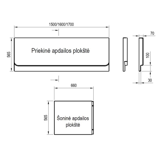 Apdailos plokštė stačiakampei voniai Ravak Chrome, 170 priekinė