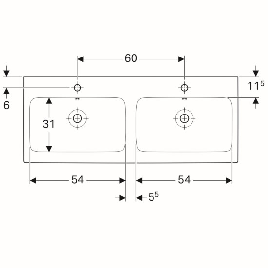 Praustuvas Geberit, iCon, 120x48.5 cm, dvigubas