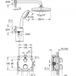 Potinkinis dušo komplektas Grohe, Grohtherm Perfect Tempesta 210