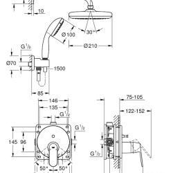 Potinkinis dušo komplektas Grohe, Eurosmart Cosmopolitan Perfect Tempesta 210