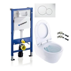 WC rėmo komplektas Geberit, Duofix Sigma, su Ifo iCON Rimfree ir soft-close dangčiu ir baltu klavišu
