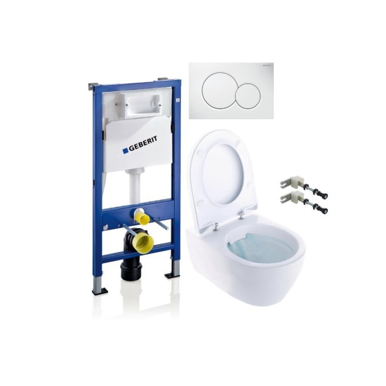 WC rėmo komplektas Geberit, Duofix Sigma, su Ifo iCON Rimfree ir soft-close dangčiu ir baltu klavišu