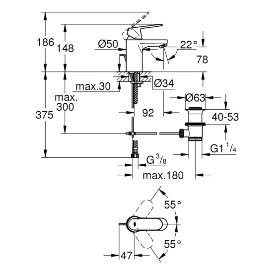 Praustuvo maišytuvas GROHE Eurosmart Cosmopolitan, Chromas