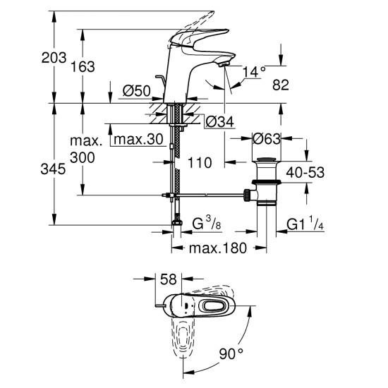 Praustuvo maišytuvas GROHE Eurostyle, baltas/chromas S-dydis