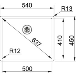 Nerūdijančio plieno plautuvė Franke Box, BXX 210/110-50, ekscentrinis ventilis