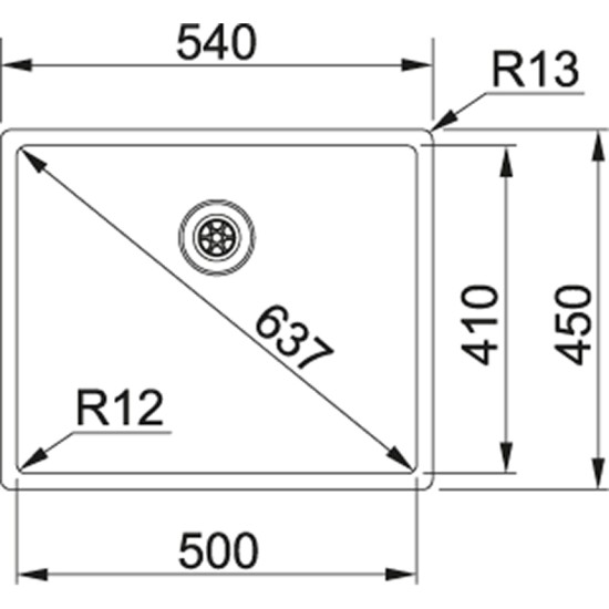 Nerūdijančio plieno plautuvė Franke Box, BXX 210/110-50, ekscentrinis ventilis