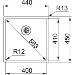 Nerūdijančio plieno plautuvė Franke Box, BXX 210/110-40, ekscentrinis ventilis