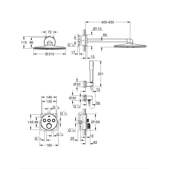 Potinkinis dušo komplektas Grohe, Grohtherm SmartControl Perfect SmartActive 310