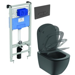 WC rėmo komplektas Ideal Standard ProSys, su WC Tesi Aquablade ir soft-close dangčiu Silk Black M1