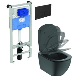 WC rėmo komplektas Ideal Standard ProSys, su WC Tesi Aquablade ir soft-close dangčiu Silk Black M2