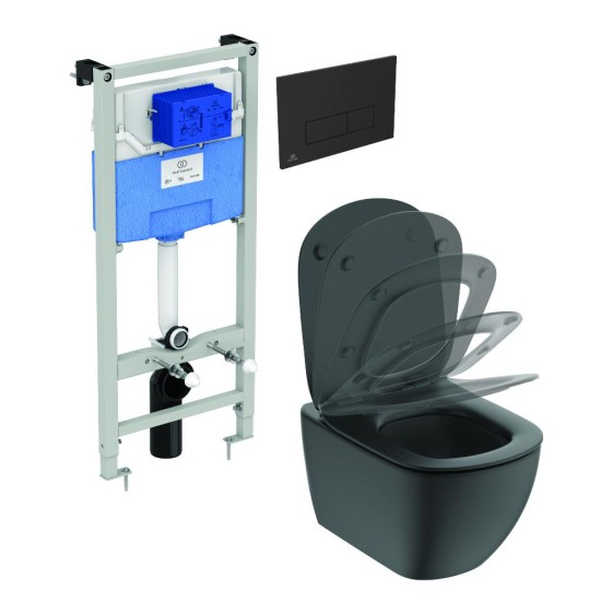 WC rėmo komplektas Ideal Standard ProSys, su WC Tesi Aquablade ir soft-close dangčiu Silk Black M2