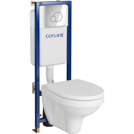 WC rėmas Cersanit Tech Line Base, su WC Delfi ir dangčiu + chromuotas klavišas