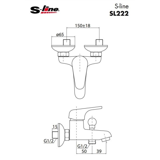 Maišytuvas vonios S-Line, trumpu čiaupu