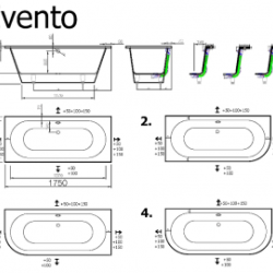 Akmens masės vonia Vispool Evento, 175x75 cm apvalinti du kampai balta