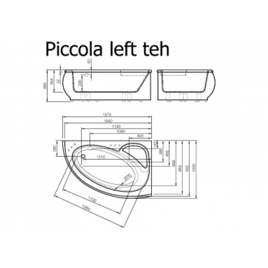 Akmens masės vonia Vispool Piccola, 154x100 kairinė balta