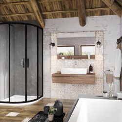 Pusapvalė dušo kabina Ravak Blix Slim, BLSCP4-90 juoda+stiklas Transparent