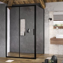 Stacionari sienelė Ravak Blix Slim, BLSPS-90 juoda+stiklas Transparent