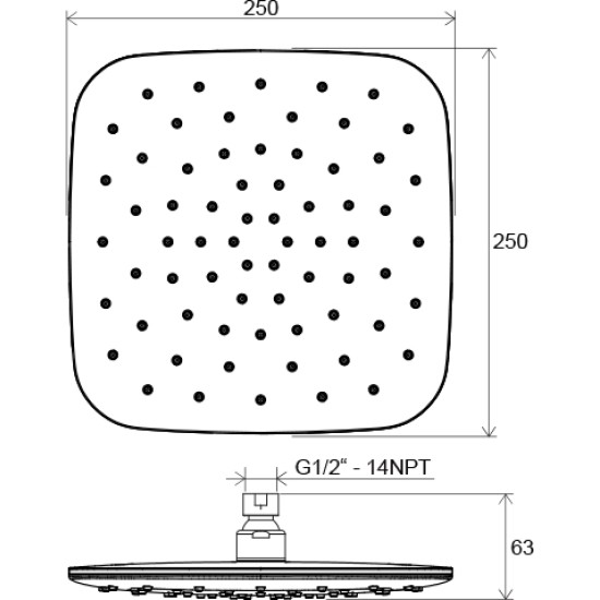 Stacionari dušo galva Ravak ABS, 983.20 kvadratine juoda, 250 mm