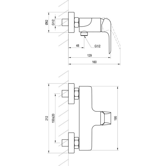 Sieninis maišytuvas Ravak Flat, dušo FL 032.20/150 juoda