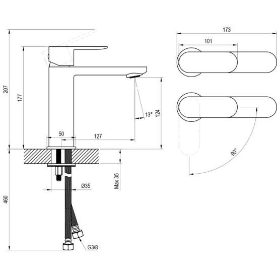 Praustuvo maišytuvas Ravak Chrome II, 175 mm, CR II 014.21BL juodas, BeCool