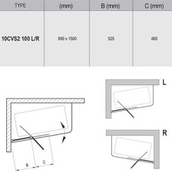 Varstoma vonios sienelė Ravak 10°, 10CVS2-100 R balta+stiklas Transparent